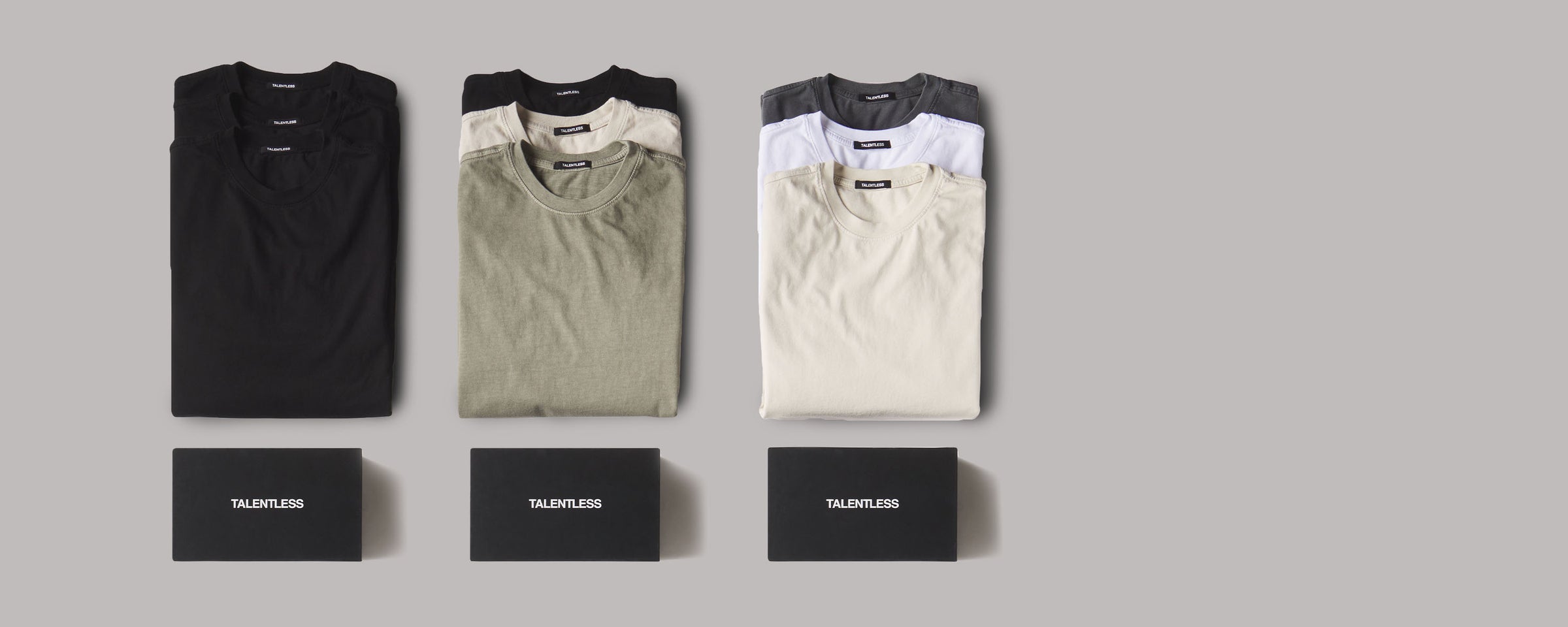 Men's 3 Pack tees showing three different color packs