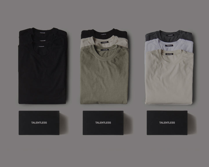 Men's 3 Pack tees showing three different color packs