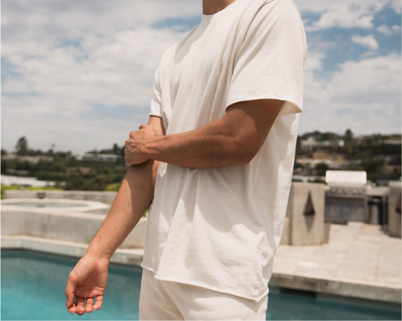 Mens tee by the pool