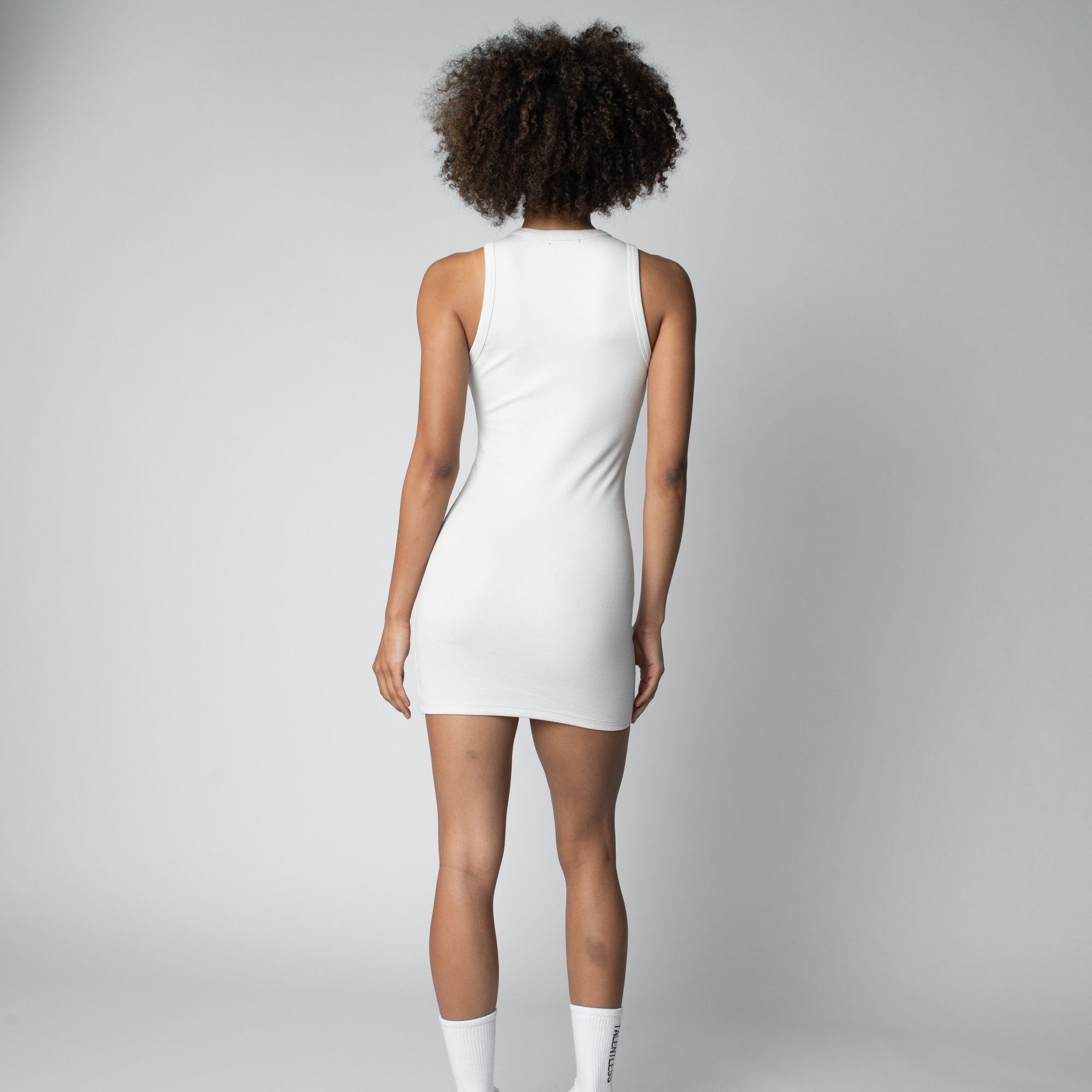 high neck tank dress TALENTLESS Women's Rib High-Neck Contour Dress White
