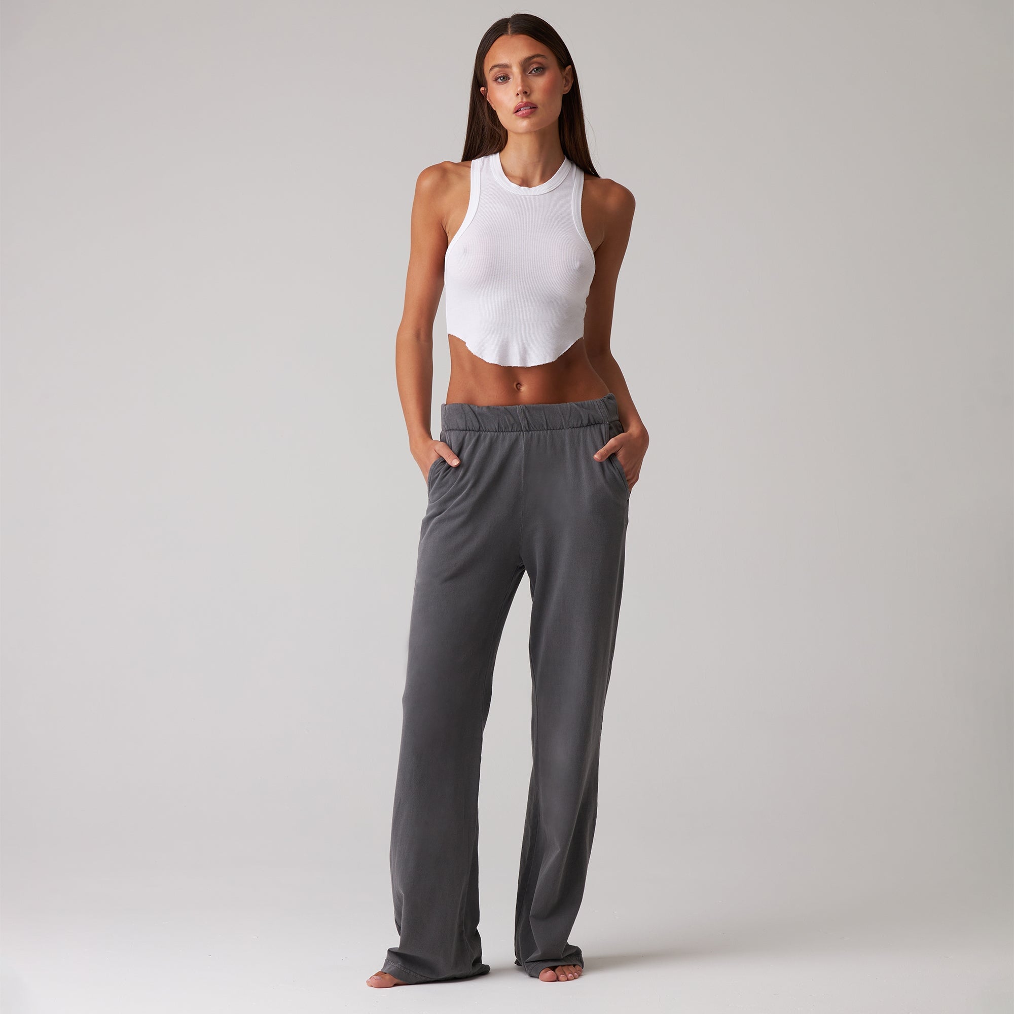 Top Quality 100% Cotton French Terry Fabric Gray Woman Jogger
