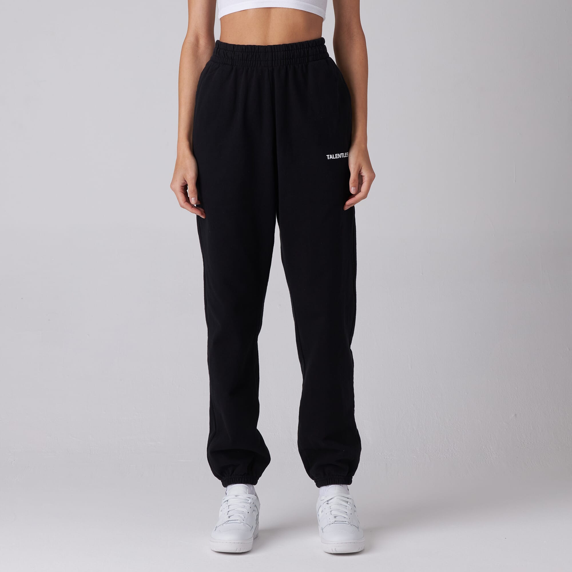 Womens Elastic Waist Sweatpants Plain Long Regular Fit Black XS 